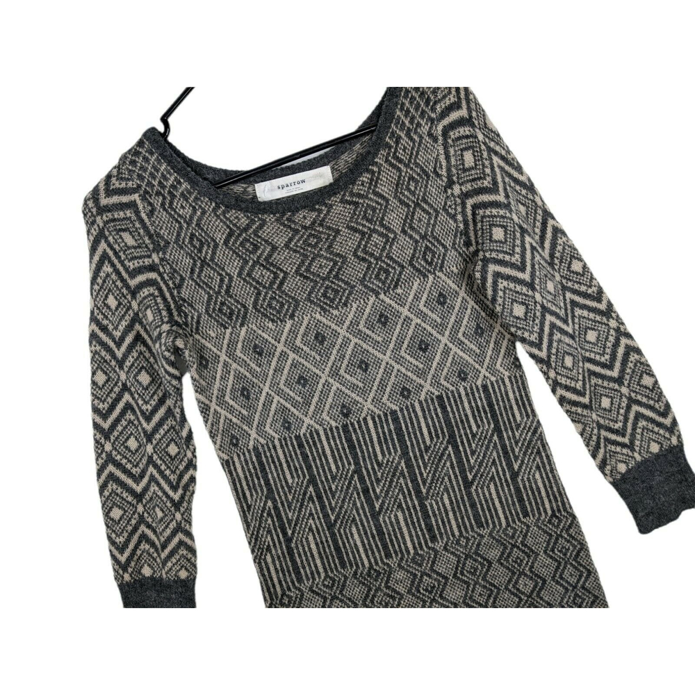 Anthropologie Sparrow Gray Alpaca Wool Knit Sweater Midi Dress Size XS Geometric